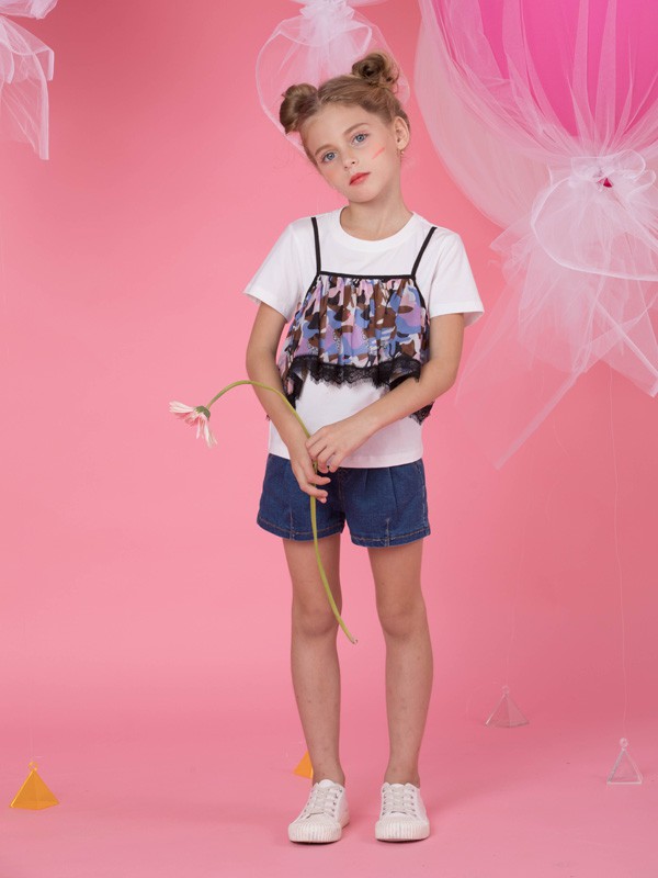 捷米梵童装品牌2020春夏新款纯色亮片个性假两件上衣