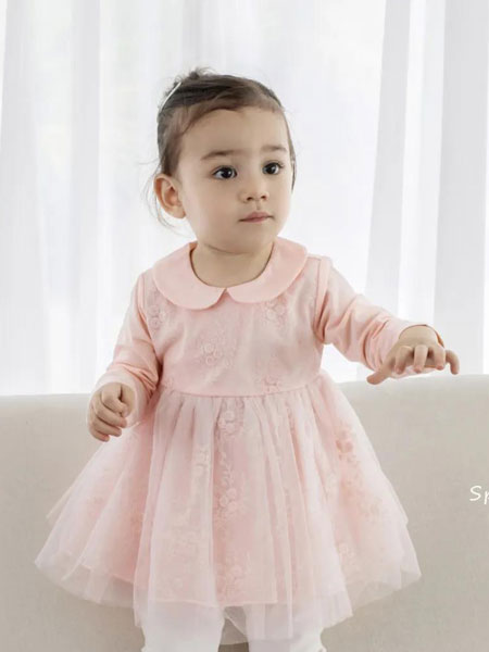 婴姿坊yingzifan童装品牌2020春夏新款纯色透纱连衣裙
