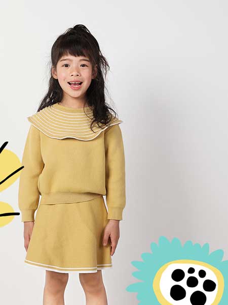 童装品牌2020春夏新款女童创意洋气连衣裙姜黄色两件套针织套装