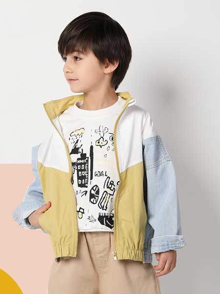 deermode童装品牌2020春夏新款男女童创意三色拼接拉链外套