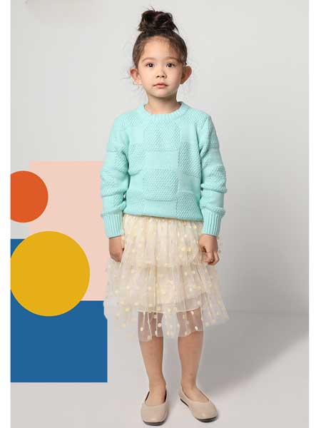 童装品牌2020春夏新款儿童创意针织蓝色毛衣外穿长袖简约T恤男女
