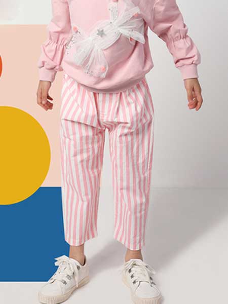 童装品牌2020春夏新款新款创意女童竖条纹休闲裤
