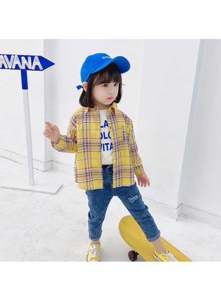 贝拉逗逗童装品牌2020春夏女宝宝外套上衣儿童衬衫韩版格子长袖宽松衬衣