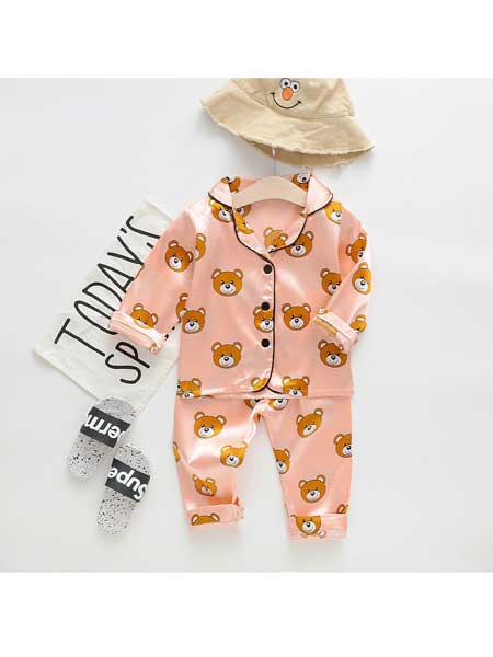 童装品牌2020春夏儿童睡衣套装韩版新款单排扣翻领两件套冰丝质