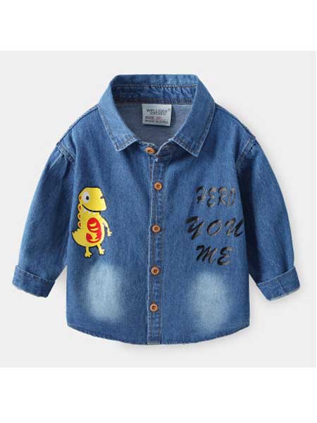 WELLKIDS童装品牌2020春夏新款男童衬衣宝宝卡通恐龙衬衫