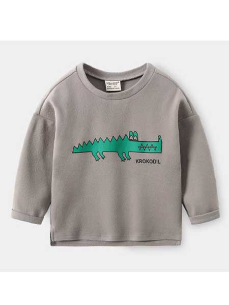 童装品牌2020春夏新款T恤 儿童长袖卡通T恤 鳄鱼印花圆领长袖T恤