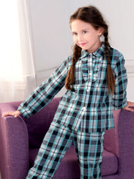 唯路易童装品牌2020春夏新款纯色格子小童睡衣家居服