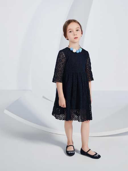 贝贝摩登童装品牌2020春夏女童黑色连衣裙