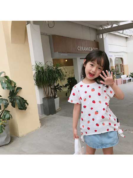 童装品牌2020春夏原创创意水果T女童田园风草莓印花竹节棉短袖T恤