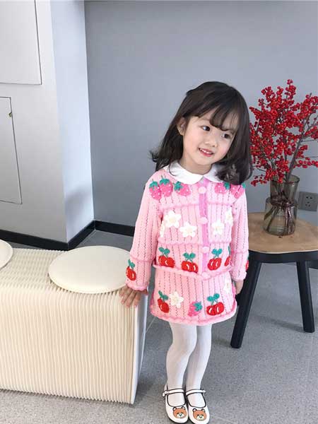 苏博童装品牌2020春夏女童手工樱桃草莓花朵针织裙套装