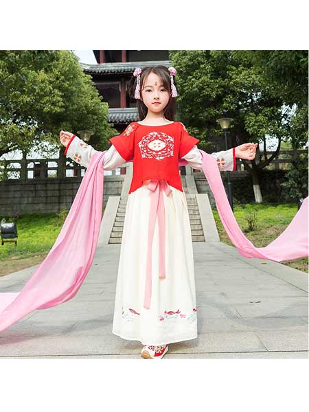 童装品牌2020春夏新款原创汉服女童圆领两件套儿童古装绣花襦裙中国风服饰