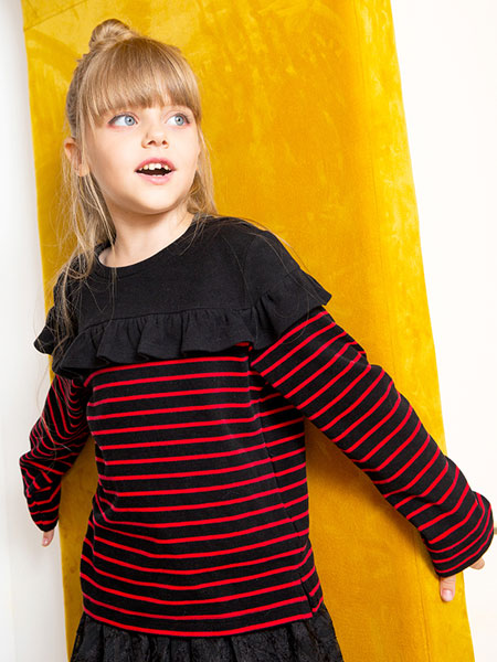 玛拉贝卡童装品牌2020春夏长袖t恤条纹冬加绒保暖宽松拼色小童女孩上衣