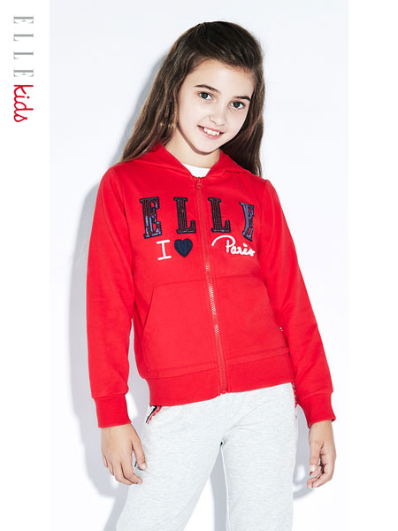 ELLE Kids童装品牌2020春夏女童休闲外套连帽卫衣2020春季儿童拉链衫新款上衣