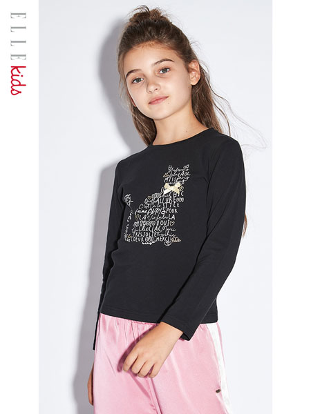 ELLE Kids童装品牌2020春夏T恤春装2020新款大童长袖上衣儿童洋气打底衫