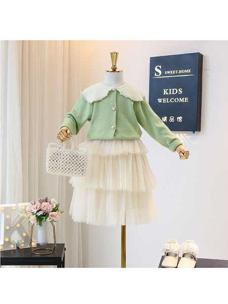 童装品牌2020春夏女童春款套装女孩洋气套裙韩版儿童针织开衫蛋糕裙两件套