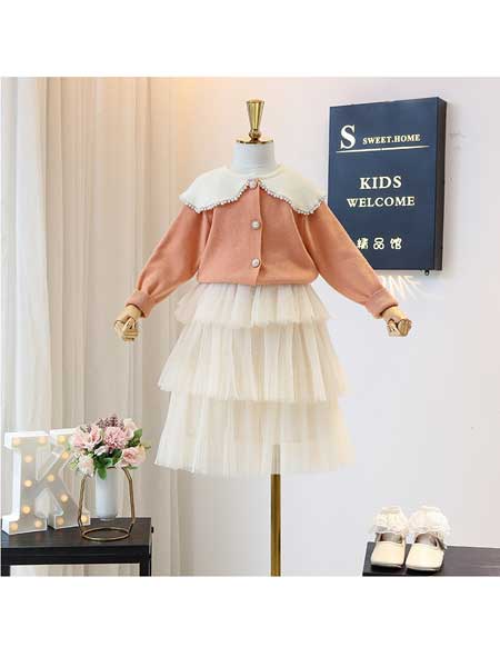 宝贝么么哒童装品牌2020春夏女童春款套装女孩洋气套裙韩版儿童针织开衫蛋糕裙两件套