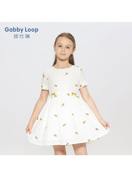 加比瑞童装品牌2020春夏女童绣花短袖透气双层连衣裙中大童裙子