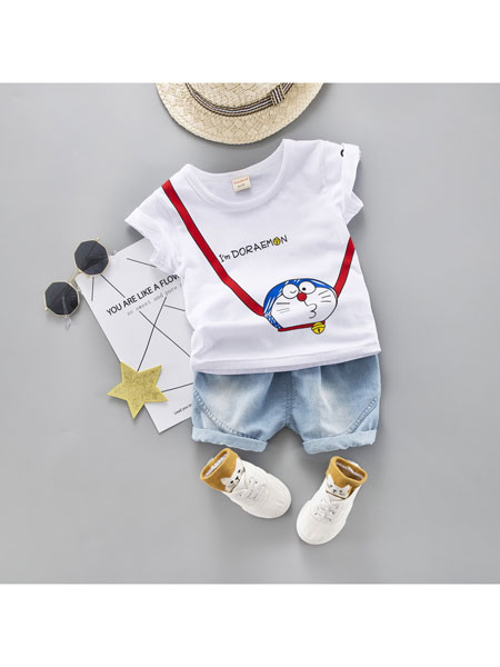 童装品牌2020春夏新款纯棉儿童短袖T恤套装韩版婴幼儿宝宝牛仔短裤两件