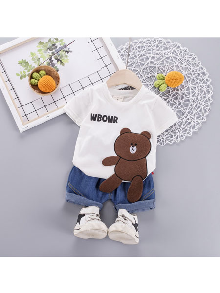 童装品牌2020春夏立体熊短袖套装2020夏季新款韩版男孩小童宝宝夏装休闲两件套