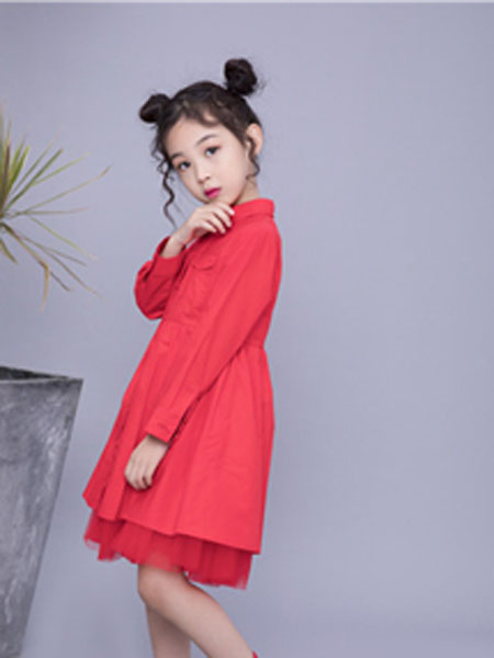 宝儿汪童装品牌2020春夏红色连衣裙