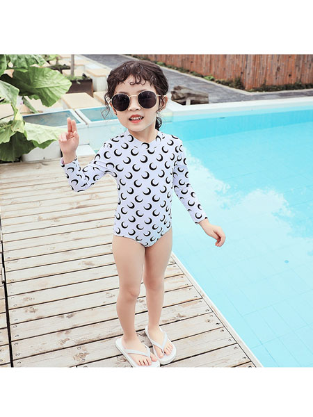 童装品牌2020春夏韩国儿童泳衣女孩连体长袖防晒速干女童可爱游泳衣小公主温泉泳装