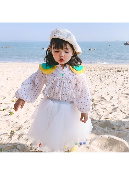 童轩童装品牌2020春夏女童新款韩版纯色娃娃领长袖套头公主连衣裙