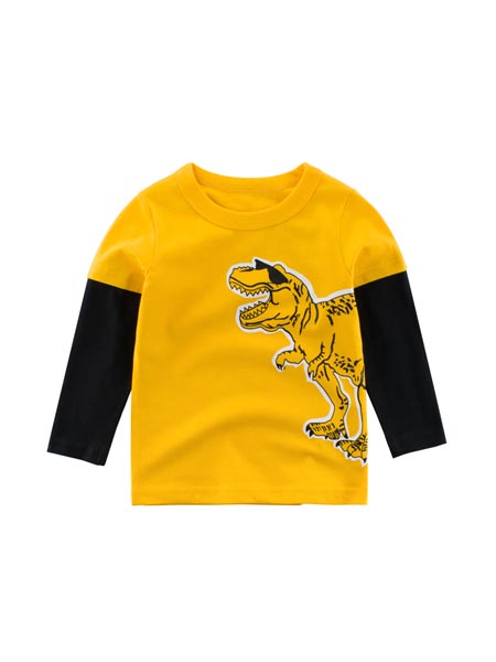 童装品牌2020春夏新品儿童打底衫 中小童长袖T恤假两件恐龙卡通
