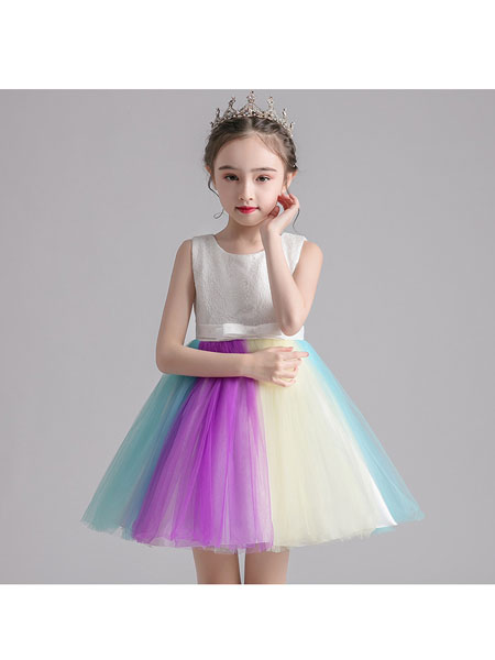 赖氏童装品牌2020春夏女童蓬蓬裙表演服刺绣儿童纱裙韩版童装连衣裙