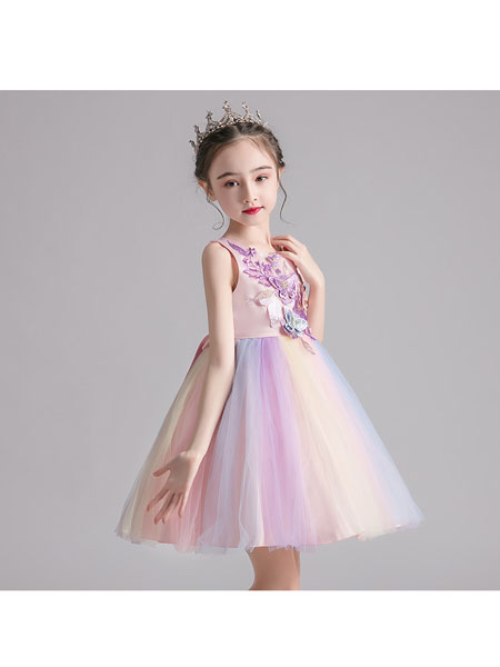 赖氏童装品牌2020春夏女童蓬蓬裙表演服刺绣儿童纱裙韩版童装连衣裙