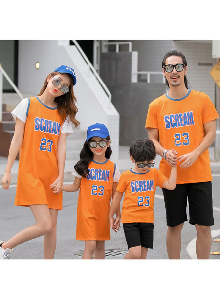 童装品牌2020春夏亲子装夏装韩版刺绣短袖t恤一家四口母女装套装