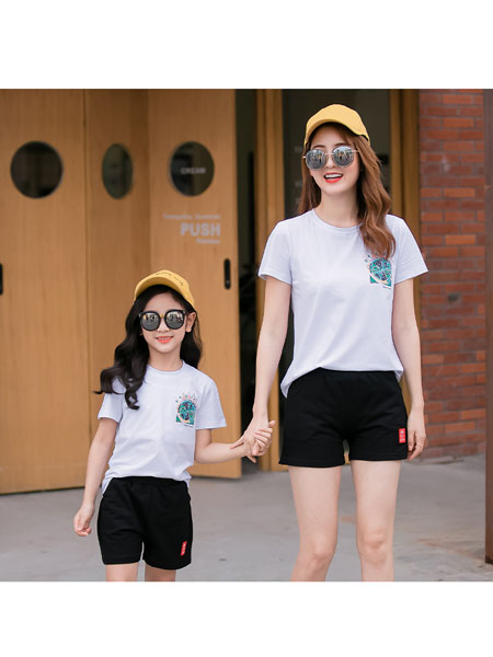 童装品牌2020春夏亲子装夏装韩版刺绣短袖t恤一家四口母女装套装