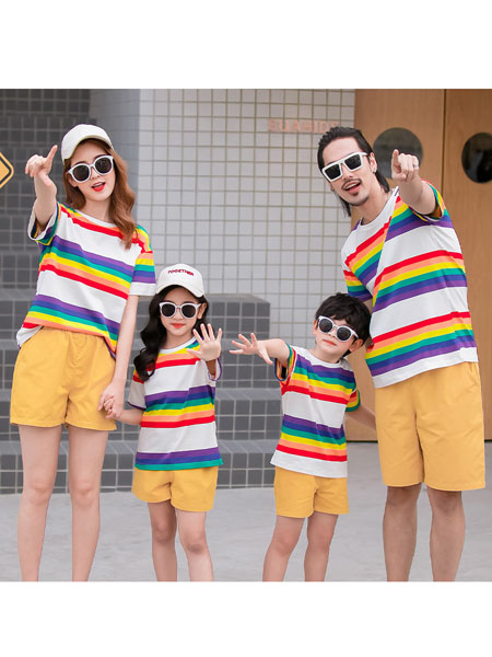 衣贝子童装品牌2020春夏亲子装夏装韩版刺绣短袖t恤一家四口母女装套装