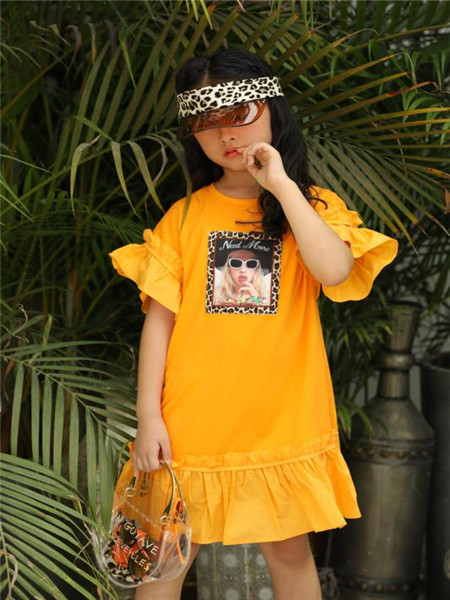 布衣班纳童装品牌2020春夏橙色连衣裙女童