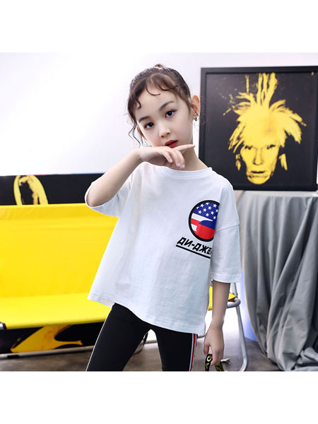 童装品牌2020春夏女童T恤新款韩版中大童卡通笑脸薄款纯棉上衣儿童夏装潮