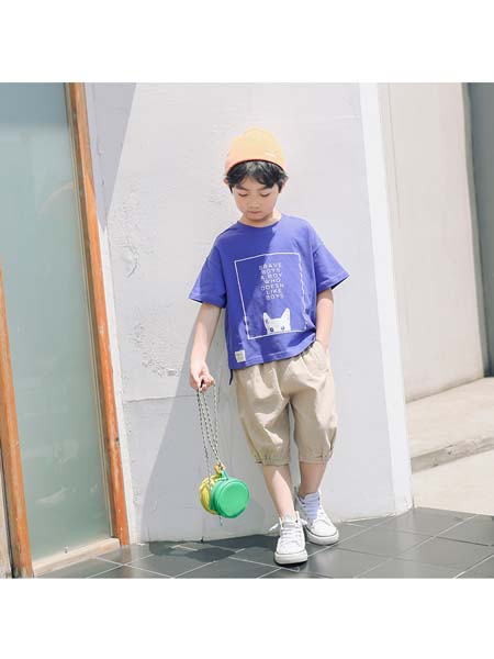 YOBEI·KIDS童装品牌2020春夏新款韩版男童卡通猫咪套装 中大童卡通T恤两件套
