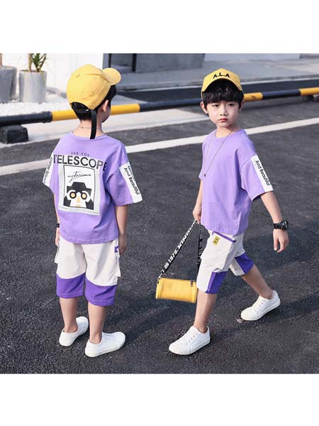YOBEI·KIDS童装品牌2020春夏新款韩版男童卡通猫咪套装 中大童卡通T恤两件套