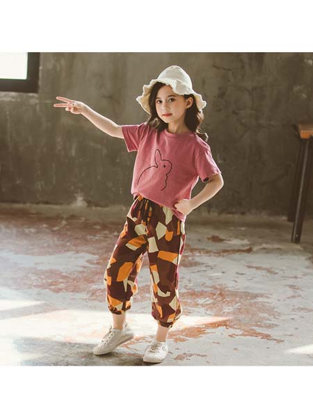 YOBEI·KIDS童装品牌2020春夏新款韩版女童卡通小兔套装中大童宽松七分裤两件套潮