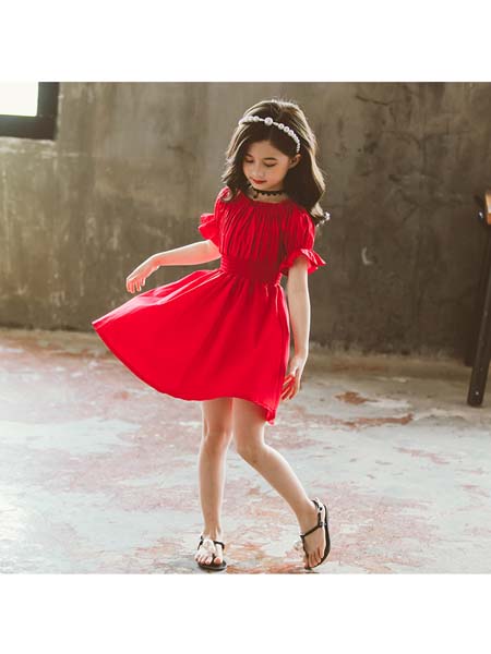 YOBEI·KIDS童装品牌2020春夏新款韩版女童一字肩连衣裙中大儿童收腰公主童裙