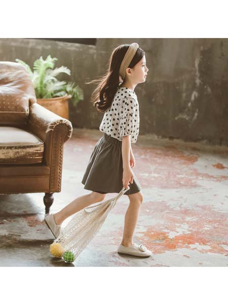 YOBEI·KIDS童装品牌2020春夏新款韩版女童波点套装 中大童圆点娃娃领短袖两件套