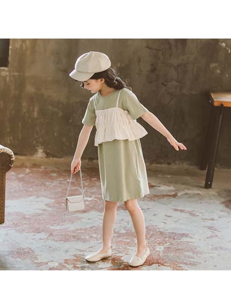 童装品牌2020春夏新款韩版女童吊带连衣裙两件套 中大童宽松T恤裙