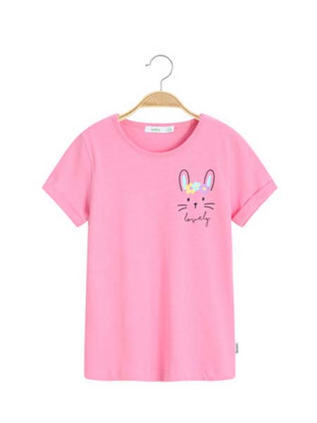 Bossini Kids堡狮龙童装品牌2020春夏粉色T恤可爱动物