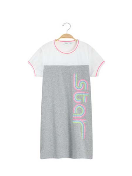 Bossini Kids堡狮龙童装品牌2020春夏白色灰色连衣裙修身