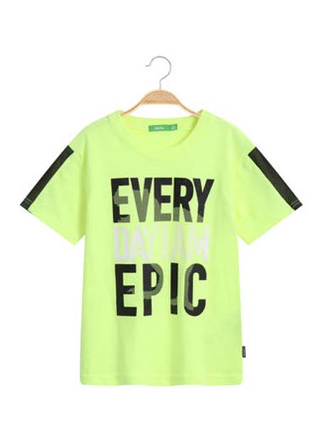 Bossini Kids堡狮龙童装品牌2020春夏嫩绿色字母T恤