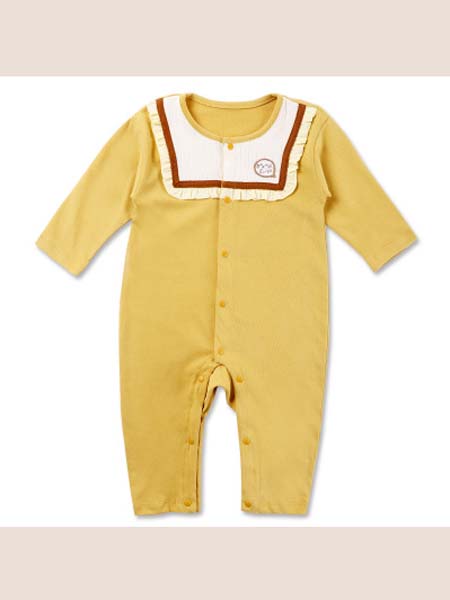 小桔豆童装品牌2020春夏黄色连体衣英伦宝宝外出爬服婴幼儿服装哈衣