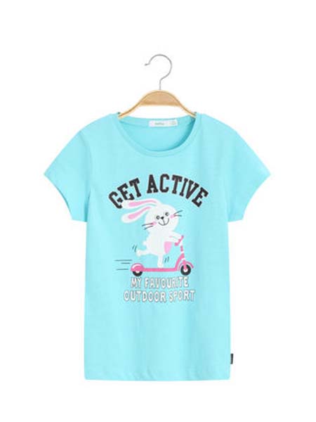 Bossini Kids堡狮龙童装品牌2020春夏蓝色滑板车兔子T恤