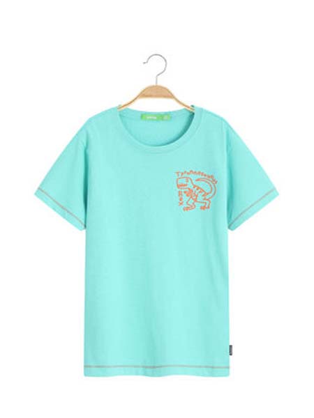 Bossini Kids堡狮龙童装品牌2020春夏蓝色新款男童T恤短袖纯棉立体恐龙印花20春夏630014000立体恐龙印花、预先缩水处理