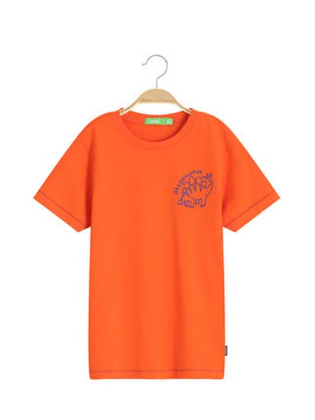 Bossini Kids堡狮龙童装品牌2020春夏橘红新款男童T恤短袖纯棉立体恐龙印花20春夏630014000立体恐龙印花、预先缩水处理