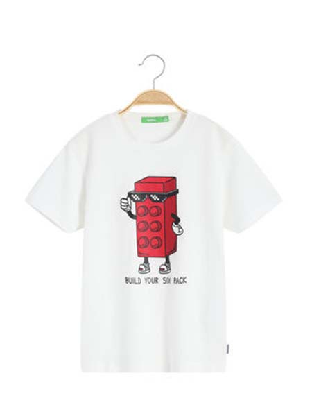 Bossini Kids堡狮龙童装品牌2020春夏白T恤积木印花