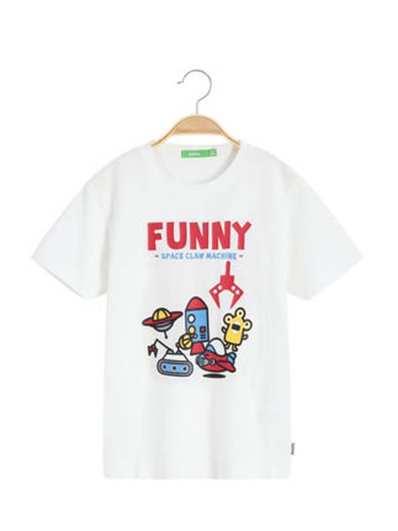 Bossini Kids堡狮龙童装品牌2020春夏白T恤机器印花