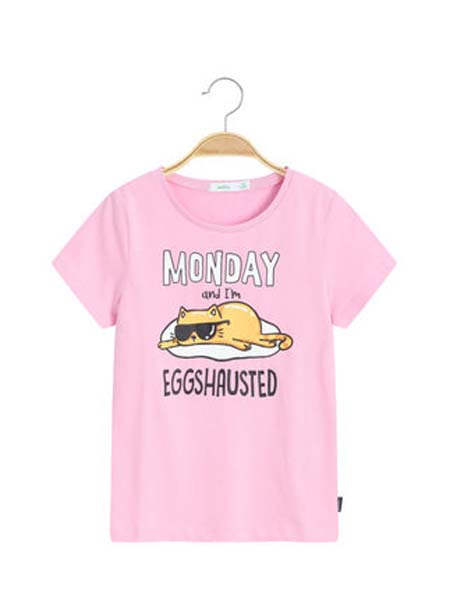 Bossini Kids堡狮龙童装品牌2020春夏猫咪粉色T恤